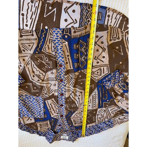 VTG Audrey Jones Beaded  Boho Tribal Print Brown & Blue Oversized Button Up 1X - Picture 5 of 14